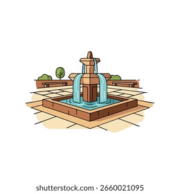 Esta impresionante Imagen representa una fuente artística que enfatiza el diseño arquitectónico y muestra una refrescante fuente de agua dentro de un espacio público que exhibe un diseño ornamental perfecto para