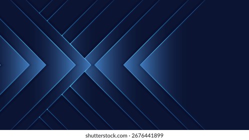 Dieses atemberaubende Bild präsentiert einen modernen, abstrakten Hintergrund mit tiefblauen Farbtönen und dynamischen Pfeilformen, die mit subtilen neonblauen Akzenten geschichtet sind und ein schlankes und futuristisches Designelement schaffen
