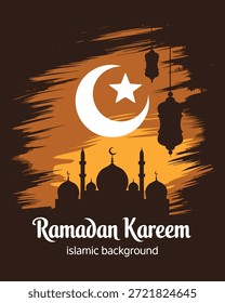 esta impressionante imagem mostra um fundo islâmico ramadan kareem com uma lua, estrela, mesquita e lanternas, simbolizando a paz e devoção durante este especial
