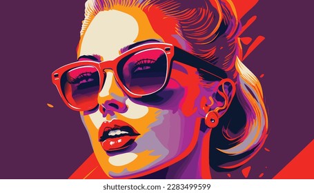 This stunning portrait captures the beauty and confidence of a woman wearing bold red lipstick and trendy glasses. The image showcases her captivating gaze and flawless complexion, making it a perfect