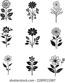 This stunning set of botanical flowers features intricate designs and silhouettes, perfect for nature-themed designs and projects.