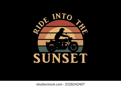 Esta impresionante silueta captura a un motociclista que corre contra una impresionante puesta de sol, encarnando una estética retro y vintage. Los tonos cálidos de naranja y amarillo crean una sensación nostálgica.