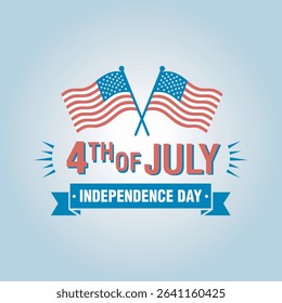 This stylish 4th of July logo vector showcases two dynamic, crossed American flags and bold festive typography. The design includes a ribbon banner and subtle motion lines, making it ideal for merchan