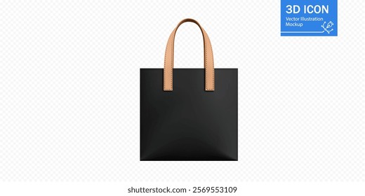 This stylish black tote bag features elegant tan leather handles, perfect for various design needs. Look to enhance your project with this versatile accessory.