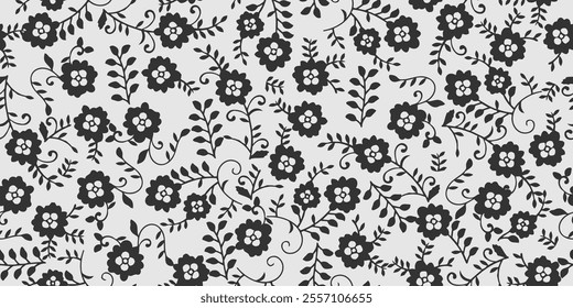 This stylish black and white floral pattern is an ideal choice for creating chic backgrounds and fashionable apparel