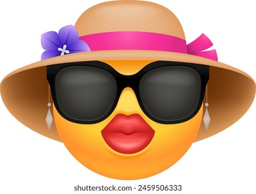 This stylish emoticon soaks up the sun in cool sunglasses and a chic summer hat. It exudes laid-back vibes and effortless charm, perfect for sunny days and pool time.