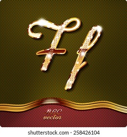 This stylish gold cursive letters. There are inlaid with a capital "F" and the lowercase letter "f". They have shadows and highlights.The rest of numbers and letters of the alphabet in my portfolio.