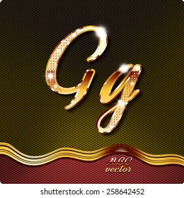 This stylish gold cursive letters. There are inlaid with a capital "G" and the lowercase letter "g". They have shadows and highlights.The rest of numbers and letters of the alphabet in my portfolio.