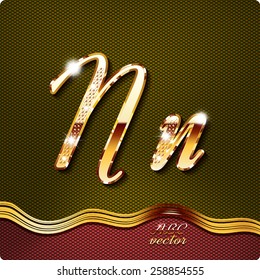 This stylish gold cursive letters. There are inlaid with a capital "N" and the lowercase letter "n". They have shadows and highlights.The rest of numbers and letters of the alphabet in my portfolio.