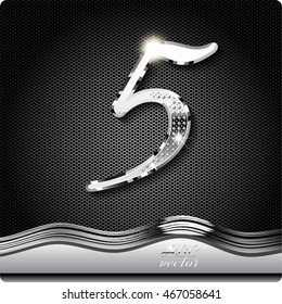 This stylish metal, chrome figure is 5, There are inlaid with shadow and glare. vector digit five.