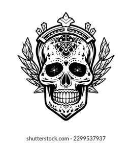 This stylish Mexican skull emblem logo illustration is great for a tequila brand or Mexican-themed restaurant