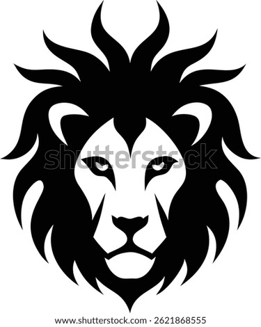 This stylized black and white lion head design showcases a powerful mane and an imposing face. Its fierce expression and bold lines make a compelling focal point.