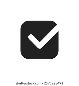 This stylized checkmark icon is a sleek and sophisticated representation of approval and confirmation, designed in a modern black aesthetic that is perfect for both digital and print applications