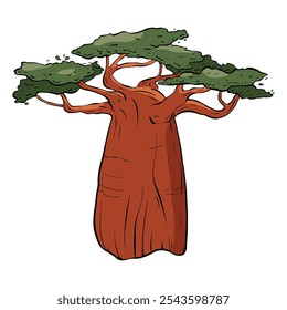 Esta é uma representação estilizada de uma árvore de baobá, mostrando sua beleza e características únicas. Ilustração de esboço vetorial