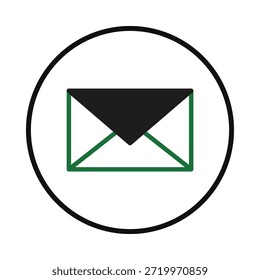 Este gráfico estilizado representa un icono de correo electrónico limpio y moderno. El diseño incorpora un esquema distintivo y una combinación de colores para simbolizar la comunicación, la tecnología y la conectividad digital, haciendo que