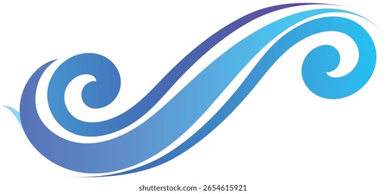 This stylized graphic depicts a flowing, abstract ocean wave.
