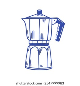 Esta é uma ilustração estilizada de um fabricante de expresso clássico em um tom azul vibrante cativante que cativam os espectadores