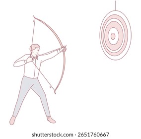 This is a stylized illustration depicting a person who is aiming a bow and arrow directly at a target