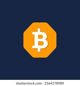 This stylized illustration features the Bitcoin logo, consisting of a white "B" with two vertical lines through it, resembling a dollar sign.