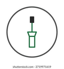 Esta ilustración estilizada presenta un aplicador cosmético con una paleta verde y negra. Encerrado dentro de un círculo gris, la representación simplista evoca una sensación de elegancia y sofisticación. Esto