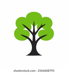 This stylized illustration features a tree with a black trunk and branches, and a green, rounded canopy. The design is simple, minimalistic, and visually appealing.