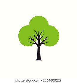 This stylized illustration features a tree with a black trunk and branches, and a green, cloud-like canopy. The design is simple, minimalistic, and visually appealing.