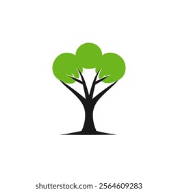 This stylized illustration features a tree with a black trunk and branches, and a green, rounded canopy. The design is simple, minimalistic, and visually appealing.