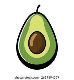 This stylized illustration showcases a vibrant, healthy avocado half, perfect for use in food-related projects.