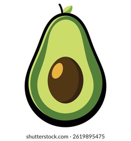 This stylized illustration showcases a vibrant, healthy avocado half,
