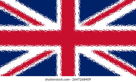 This is a stylized image of the United Kingdom flag, known as the Union Jack, with a painted, textured effect. It features red, white, and blue colors arranged in a distinctive cross pattern.
