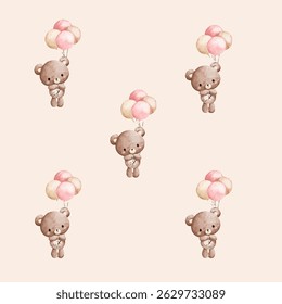 This is such a cute pattern! The teddy bears holding balloons give it a sweet and cozy feel. The soft, neutral colors make it gentle and inviting. Perfect for children's wallpaper designs or a warm, 