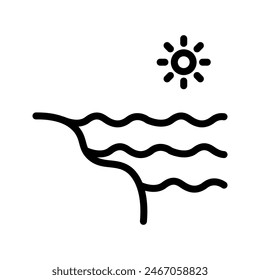 This summer icon set features sleek and simple outline designs, capturing the essence of summertime fun and relaxation. The icons include a bright sun, beach ball, ice cream cone, sunglasses, swimsuit