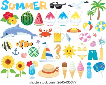 Este é um conjunto de ilustrações de verão.