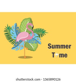 This summer, there are many species of flamingos and hot plants.Vector illustration.