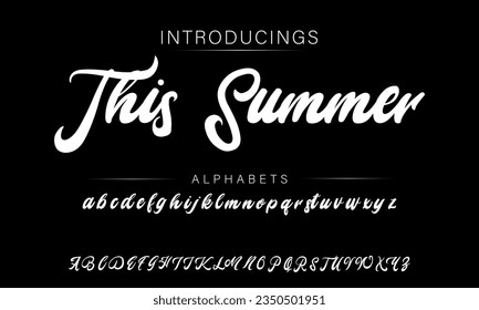 This Summer Vintage Brush Script Modern Alphabet. Retro Typeface. Textured unique brush in alphabet style. Letters.Vector Alphabet. Exclusive Custom Letters.