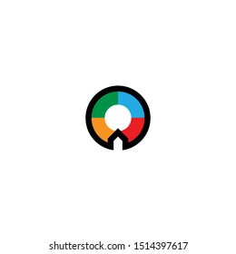 This is a symbol formed from a circle combined with a house icon that has 4 colors in the circle