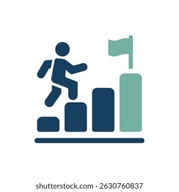 This symbol illustrates progress and achievement, showing a figure energetically climbing steps towards a flag, reflecting the realization of goals and success in life and professional endeavors