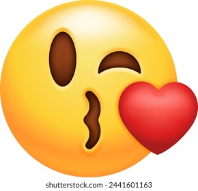 This symbol showcases a cheerful yellow face with its lips puckered, releasing a small red heart or a simple kiss symbol. This expression conveys sentiments of love, affection, or appreciation.