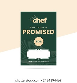 This table reservation card is designed for use in restaurants, measuring 6x8 inches. It serves as a promised or reserved seating indicator for patrons.