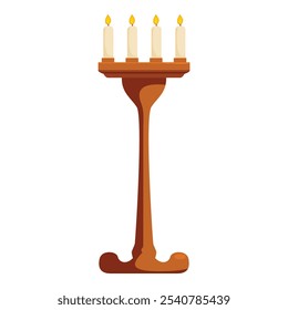 This tall wooden candlestick is holding five lit candles, perfect for adding a touch of elegance to any room