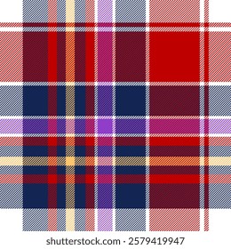 This tartan check pattern is made up of red, blue, purple and yellow. It would be great for a geometric design.