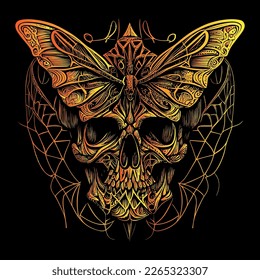 This tattoo features a skull with delicate butterfly wings, representing transformation and the fleeting nature of life. A fusion of beauty and death