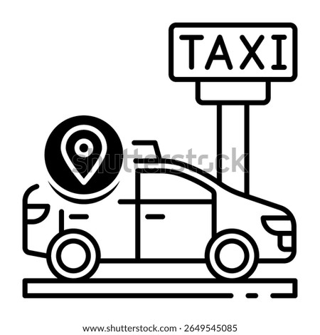 This Taxi icon is suitable for Transportation, Travel and Tourism, etc