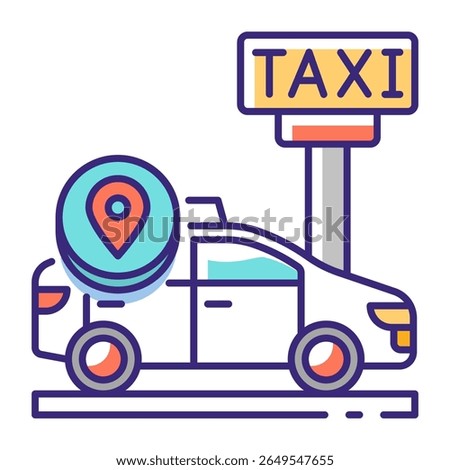 This Taxi icon is suitable for Transportation, Travel and Tourism, etc
