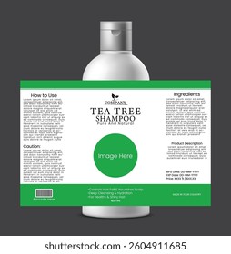 This Tea Tree Shampoo label template features a modern, clean, and professional design suitable for herbal, organic, and hair care product packaging.
