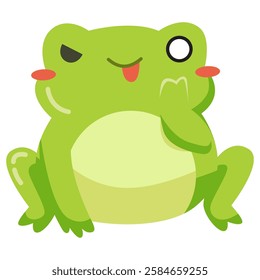 This teasing green frog illustration is suitable for cute frog stickers etc