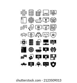 this is a technology icon set with simple outline style and glyph style