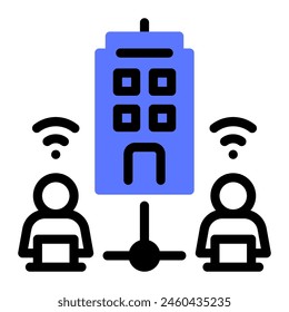Dieses Teleworking-Symbol eignet sich für Remote-Arbeit, Arbeit von zu Hause, Digital Nomad und Freelance