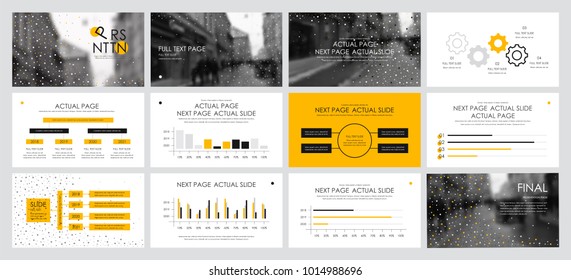 This template is the best as a business presentation, used in marketing and advertising, flyer and banner, the annual report. Yellow and black elements on a dark grey background
