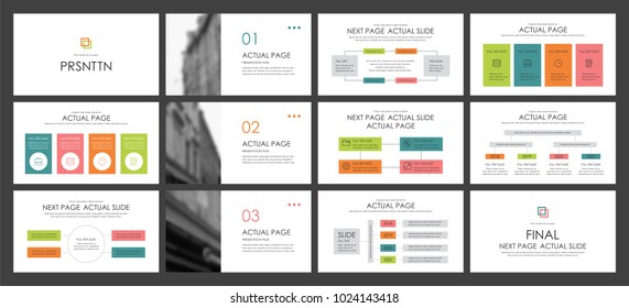 This template is the best as a business presentation, used in marketing and advertising, flyer and banner, the annual report.Green, orange, pink, turquoise and black elements on a dark grey background